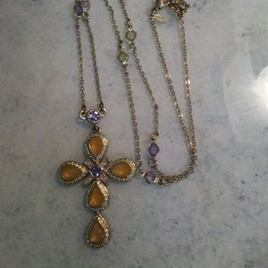 Avon Jewelry - Vintage Citrine & Amethyst Cross Necklace Avon Jewelry - Vintage Citrine & Amethyst Cross Necklace